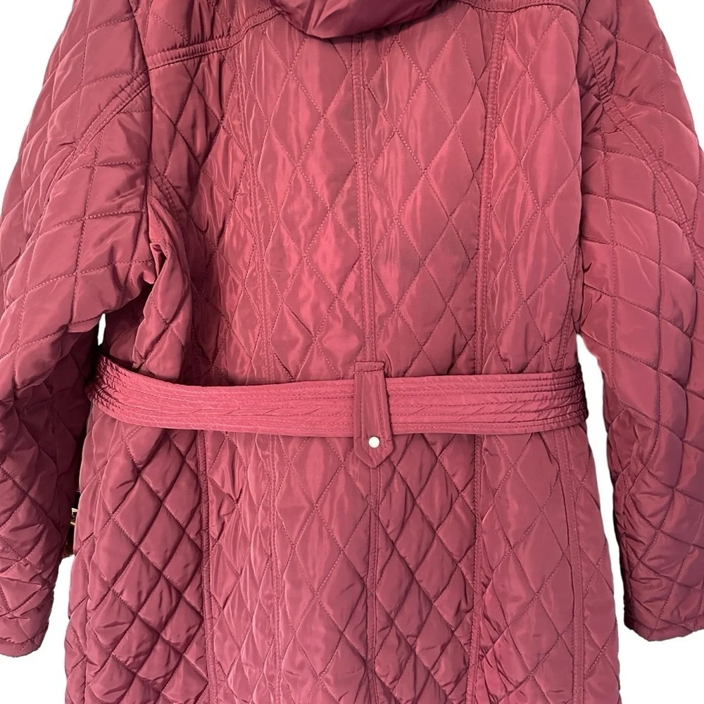NWOT WOMENS MICHAEL KORS MAROON PUFFER COAT ZIP UP KNEE LENGTH W/ BELT & HOOD 1X - Picture 14 of 17